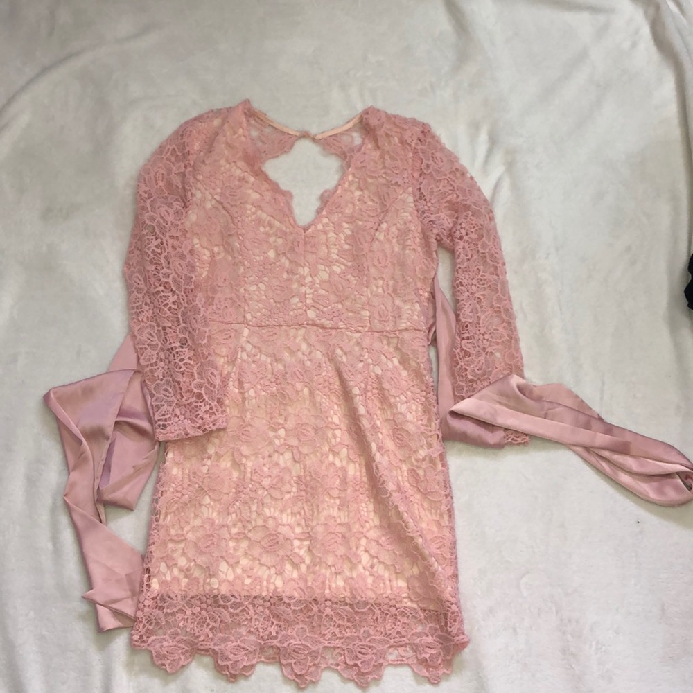 Pink, lacy, sleeved dress